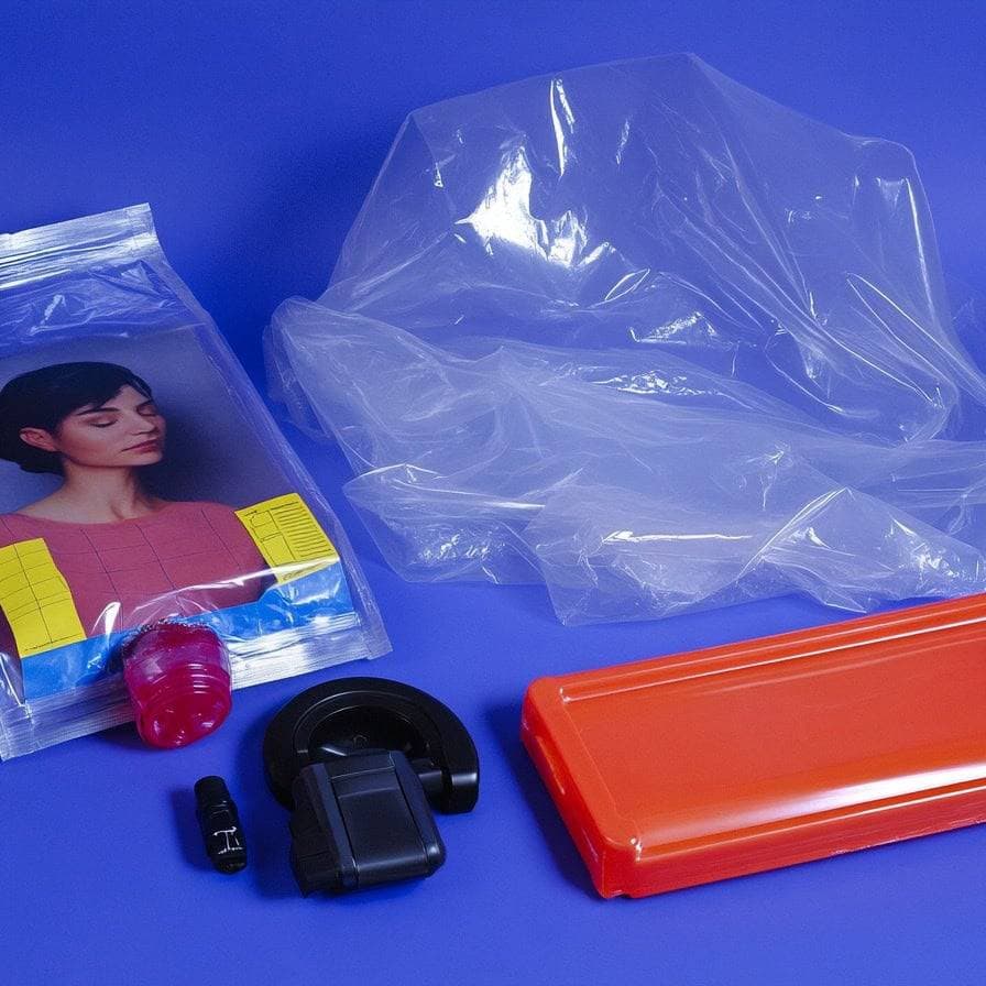 Packaging and storage kit with plastic bag, red container, and accessories.
