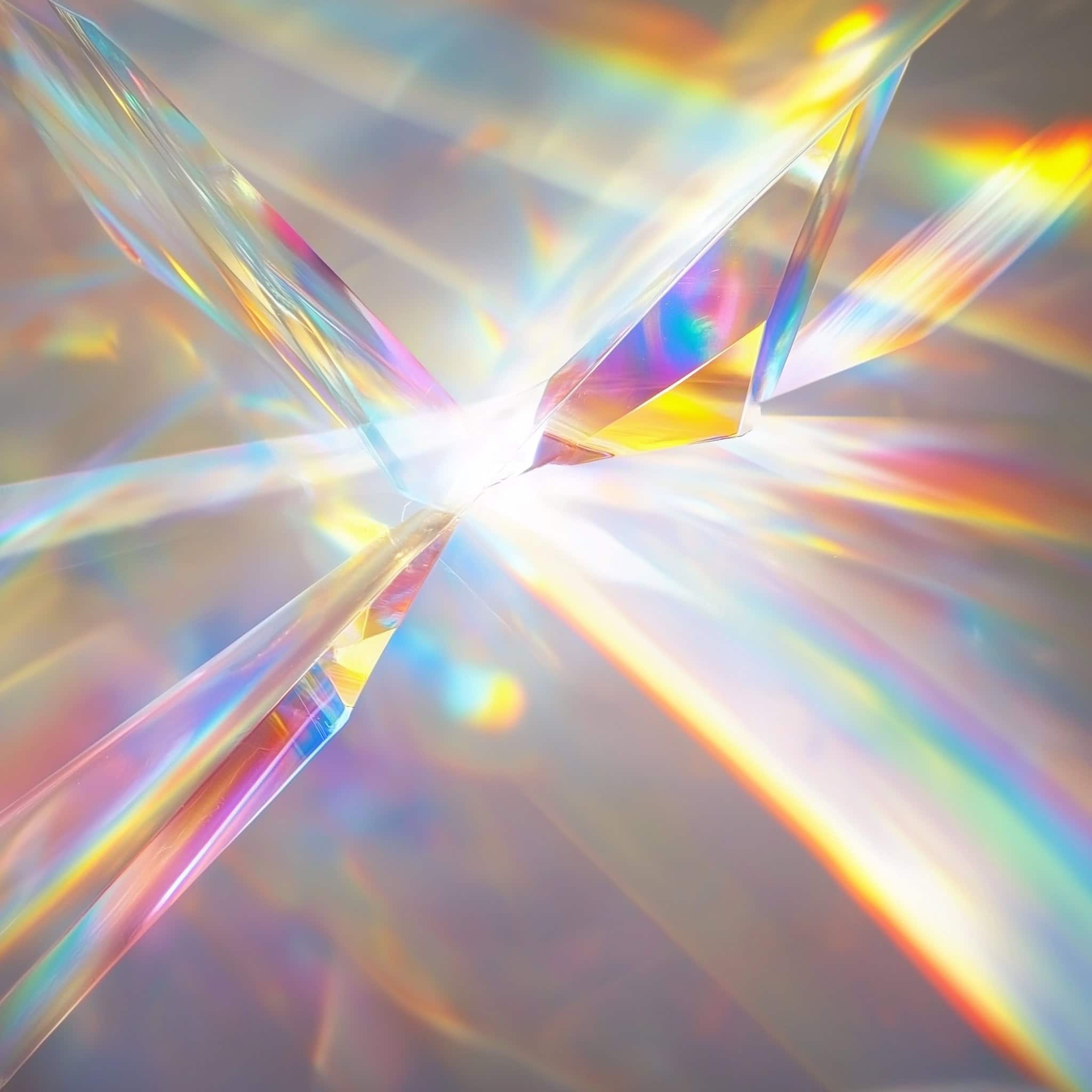 Iridescent diamond with holographic light reflections.
