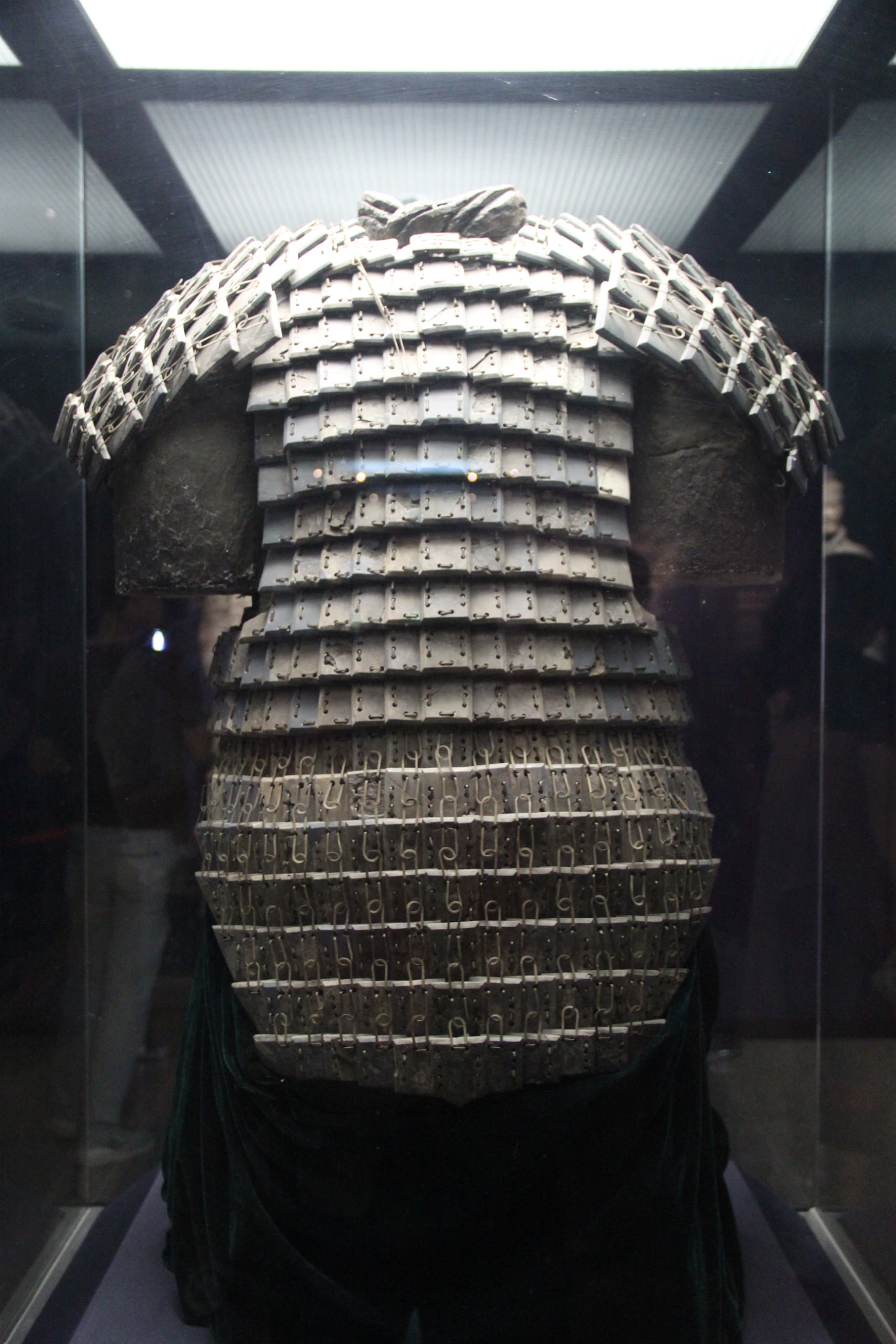 Replica of the Terracotta Warrior armor, showcasing detailed ancient Chinese craftsmanship.