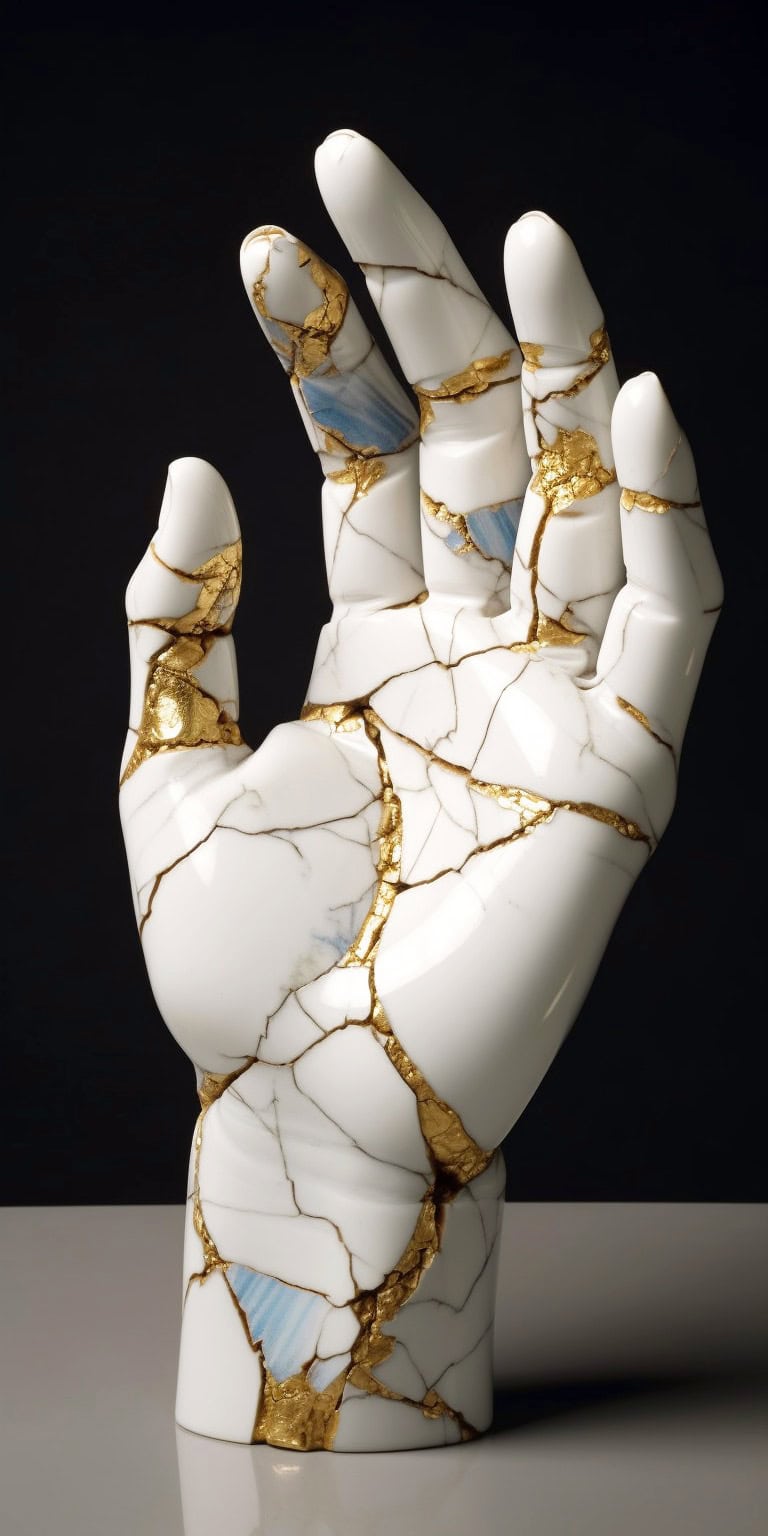 Elegant marble hand with gold veining, symbolizing purity and natural beauty.