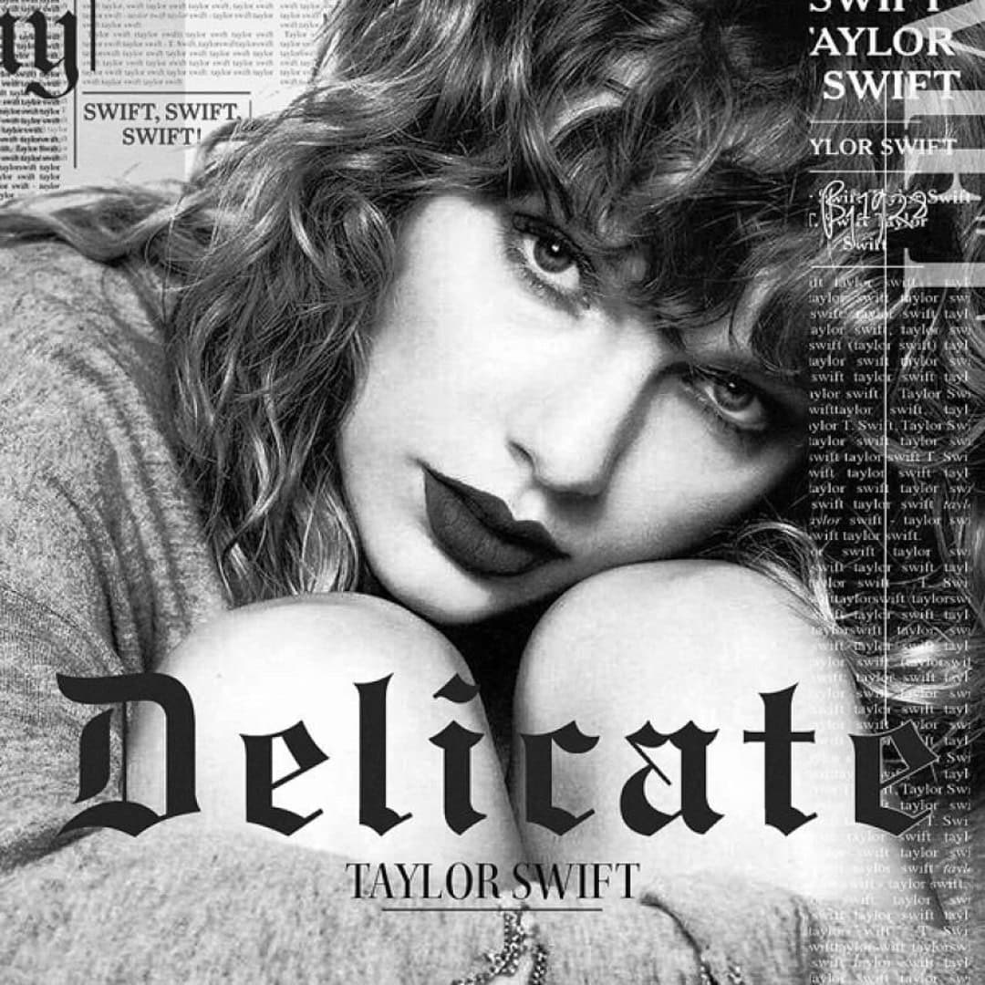 Elegant black and white portrait of Taylor Swift with a soft, delicate expression.