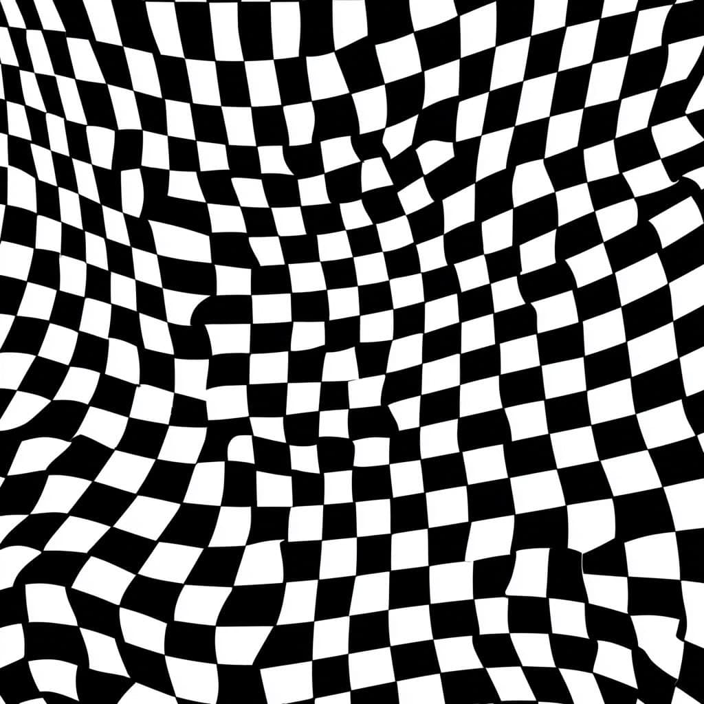 Black and white checkered optical illusion pattern for visual effect.