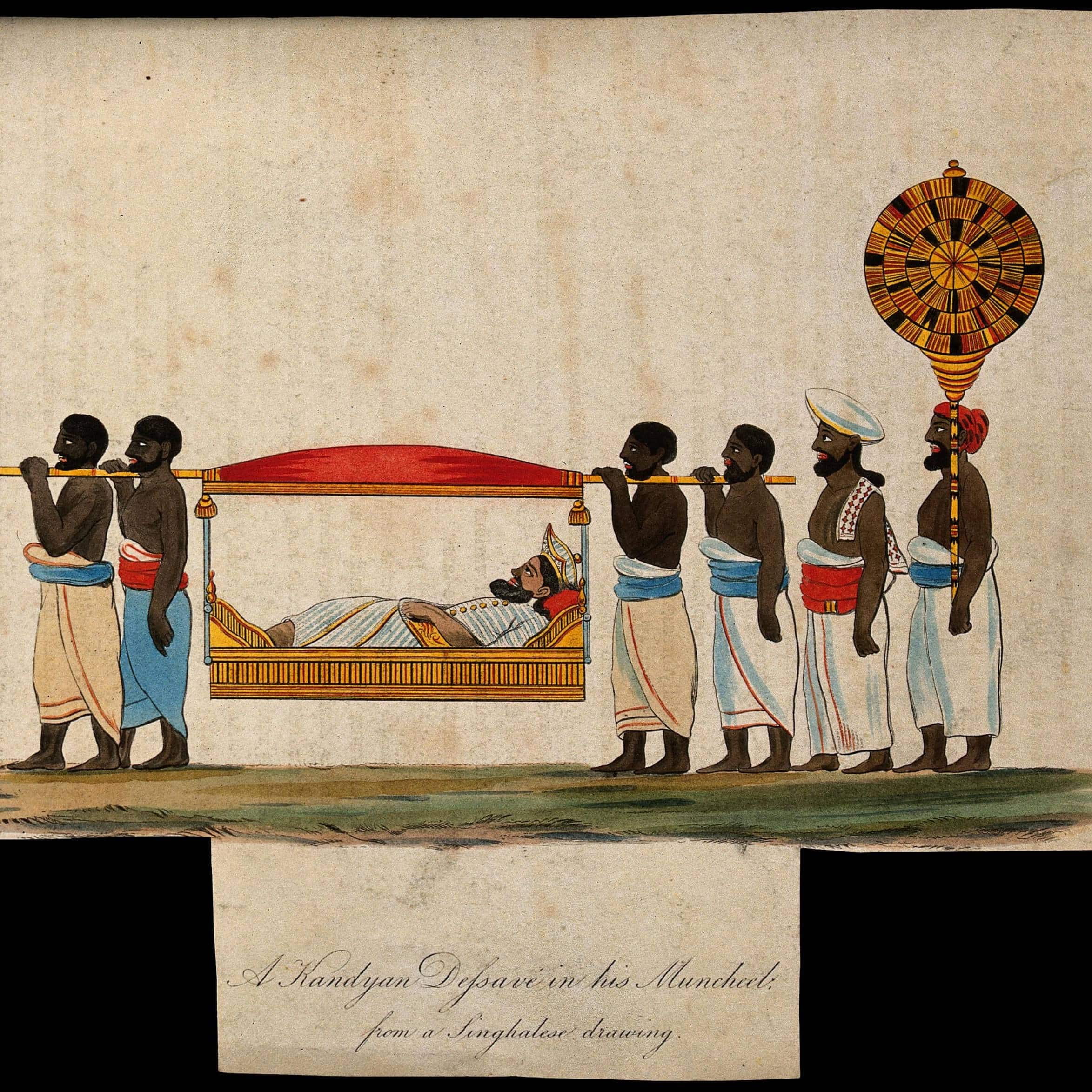 Indian funeral procession with pallbearers carrying a deceased on a decorated bier.